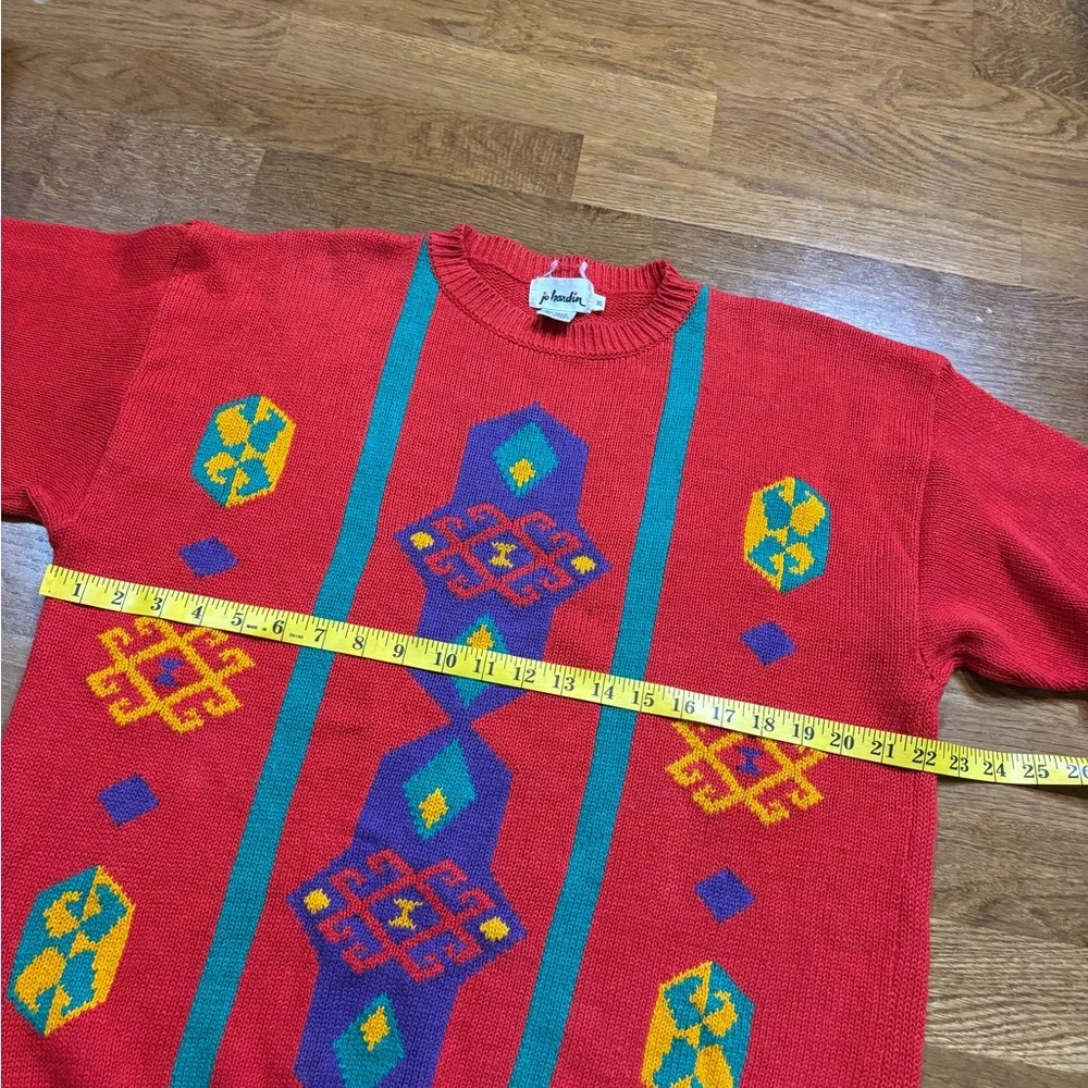 Vintage Red Geometric Knit Sweater | Oversized Retro Pattern | XL - Picture 10 of 11